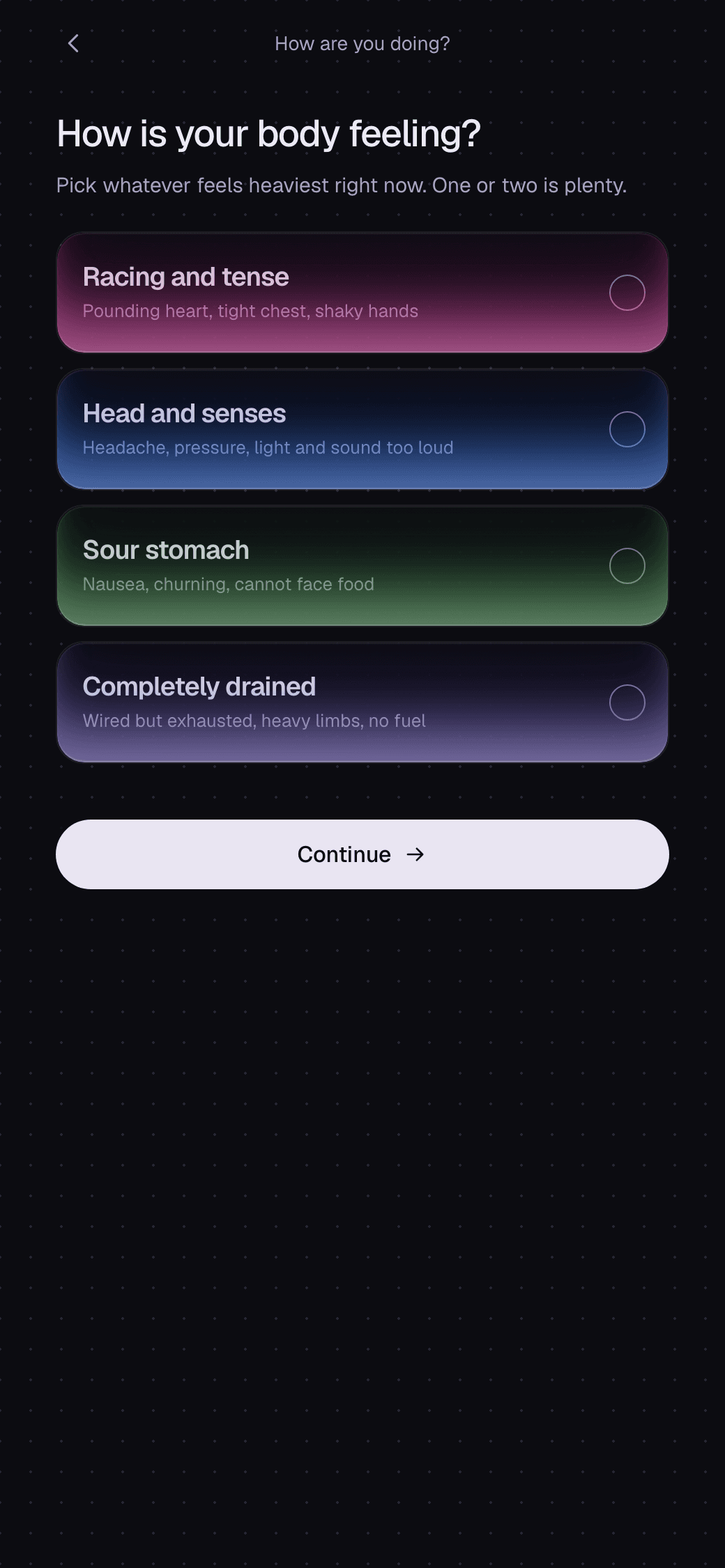 The check-in, asking how your body feels